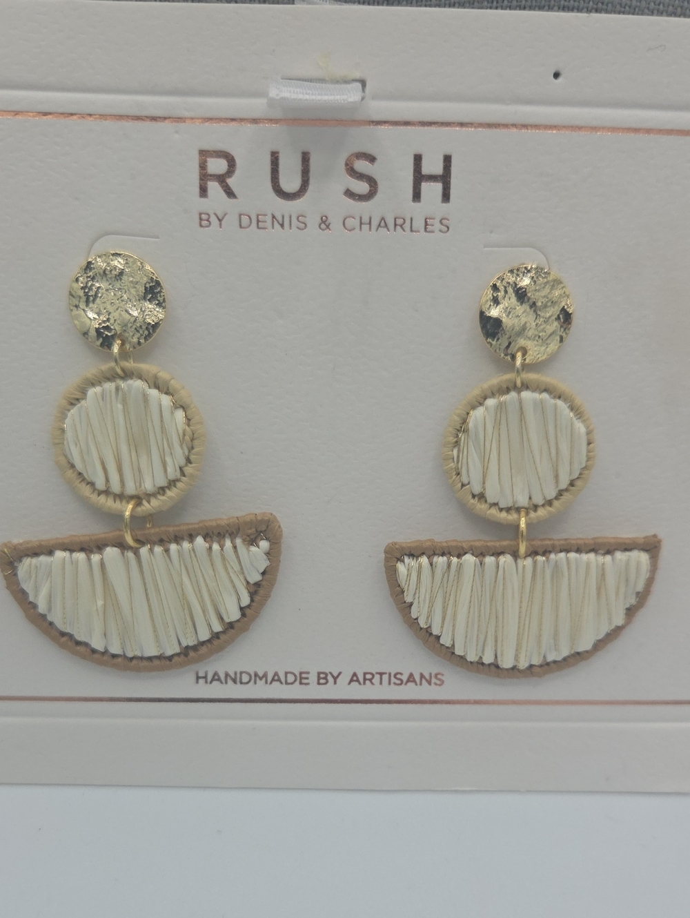 5 for $25! RUSH by Denis & Charles White Raffia Statement Dangle Earrings